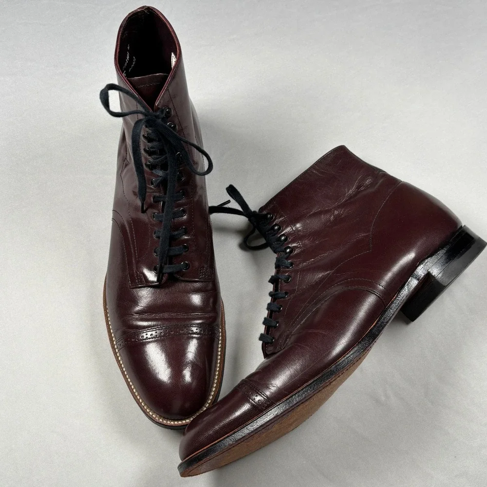 Stacy Adams Madison Boots Mens 12D Burgundy Leather Cap Toe Dress Heritage‎ VTG